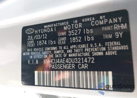 2013 Hyundai Accent Gls z USA, uszkodzony, nr VIN KMHCU4AE4DU321472